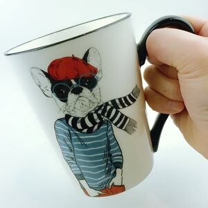 Hipster Animal Mug Chic French Bulldog Stoneware by Signature Black Red Blue